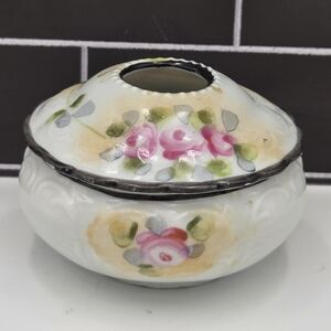 Nippon 1921-41 Porcelain Hair Receiver Pink Flowers